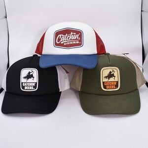 3 New Hats - Catchin' Deers Foam Adjustable Mesh Snapback Trucker Hats Caps NWT